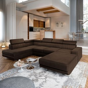 Masseno Narożnik SIENA z funkcją spania i pojemnikiem na pościel Narozniki U, Rozkładana sofa - Brązowy, MONOLITH 29