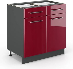 Szafka dolna do kuchni bordowa czerwień wysoki połysk 80x51.6x82 fame-line
