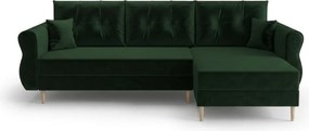 PROMOCJA Rozkładany dwustronny zestaw wypoczynkowy w kształcie L SILVIANO 230x140 cm, ciemnozielony II jakość
