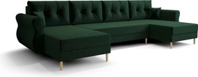 Rozkładana sofa narożna w kształcie U SILVIANO 300x140 cm, ciemnozielona + 2 poduszki GRATIS