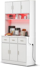 Komoda wysoka z 6 drzwiami i 3 szufladami - 100 x 40 x 180 cm - Diody LED i port ładowania - Drewno MDF - Regulowane półki - Biały