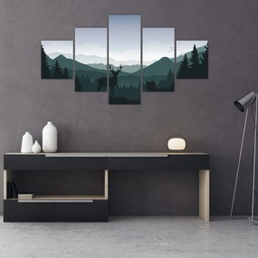 Obraz - Jeleń z wilkiem w skałach (125x70 cm)