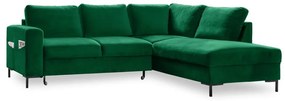 Ciemnozielony aksamitny rozkładany narożnik (prawostronny) Lofty Lilly – Miuform