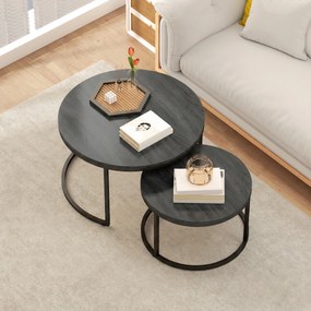 HOMCOM Nowoczesny zestaw stolików kawowych 2 szt., Piętrowe stoliki boczne z metalową ramą do salonu, sypialni, biura, Czarny | Aosom PL