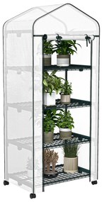 Outsunny Szklarnia foliowa, Treibhaus, Mini-szklarnia, Dom roślinny, Radliny, 4 poziomy półek, 69 x 50 x 165 cm, Biały