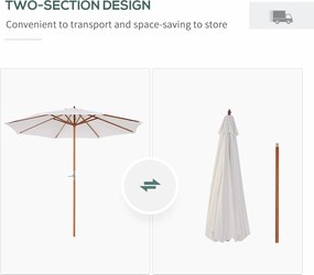 PARASOL OGRODOWY Z KORBKĄ DREWNIANY BALKONOWY Φ2.7M TOPOLA Kremowy | Aosom PL