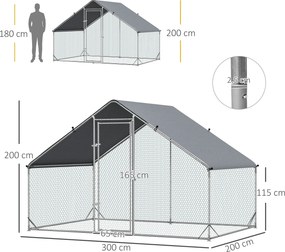 PawHut Kurnik z Wybiegiem, Woliera dla Drobiu z Osłoną Przeciwsłoneczną, Klatka dla 4-6 Kur, Kaczek, Królików, 3 x 2 x 2 m