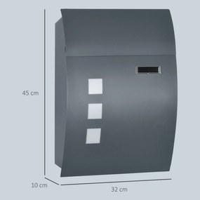 HOMCOM Skrzynka pocztowa z zamkiem, galwanizowana stal, 30 cm otwór na listy, Szara