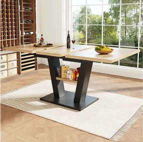 Rozkładany stół jadalny dla 4-6 osób - 118/157 x 70 x 75 cm - Rozkładany blat - MDF + Nogi metalowe - Naturalny + czarny