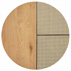 GARMINA zestaw 2 ław dąb złoty, czarny, rattan, okrągła, boho, loft