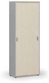 Szafa biurowa z drzwiami przesuwnymi PRIMO GRAY, 2128 x 800 x 420 mm, szary/brzoza