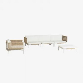 3-częściowa Modułowa Sofa Ogrodowa Z 2 Narożnikami, Pufą I Fotelem Roubly Beige Migdałowa - Sklum