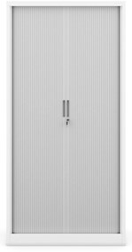 Metalowa szafa biurowa na akta z roletą DAMIAN, 900 x 1850 x 450 mm, biało-szara