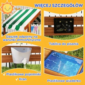 Outsunny Piaskownica z Ochroną Przeciwsłoneczną, Design Domku Zabaw, z Zestawem Zabawkowym, Obrabiane Drewno, 124 x 116 x 146 cm, Pomarańczowa