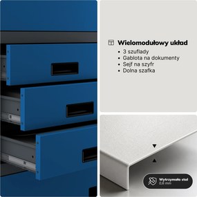 Szafa biurowa metalowa z sejfem antracytowo-niebieska, 900x1850x400 mm: FILIP II