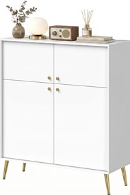 HOMCOM Nowoczesny sideboard, bufet 105,4 cm z 4 drzwiami Soft-Close i metalowymi nóżkami, do jadalni i kuchni, kremowo-biały | Aosom PL