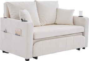 2-osobowa z 4 poduszkami - Sofa relaksacyjna z uchwytem na kubek i kieszeniami bocznymi - beżowa szenil