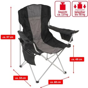 Składane krzesło kempingowe XL czarne/szare