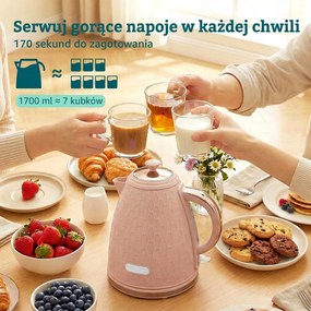 HOMCOM Zestaw czajnika i tostera, 1,7 l 2200W szybkogotujący czajnik z automatycznym wyłączaniem i toster na dwie kromki chleba z szufladą na okruchy, różowy | Aosom PL