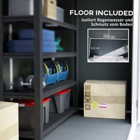 Outsunny 2,4 x 1,3 m Domek Ogrodowy, Szopa z Plastiku z Podłogą, Okno, Zamknięte Drzwi, dla Ogrodu, Tarasu, Szary