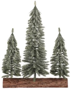 Dekoracja świąteczna Choinki na pniu – trio, 34 cm, ośnieżone, zielony