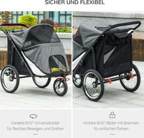 Outsunny Wózek dla Psa Składany Otwierany Daszek Poduszka Szary Czarny | Aosom PL