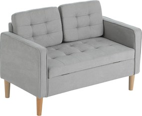 HOMCOM Sofa 2-osobowa z przestrzenią do przechowywania, Pikowana guzikami, Poduszki, Drewno kauczukowe, 117x62x78cm, Jasnoszary