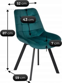 Krzesło Tapicerowane do Salonu RICK Turkusowe Welurowe Nowoczesne Loft