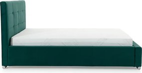 Łóżko sypialniane z pojemnikiem Elderio - zielony welur hydrofobowy Monolith 37, 160x200