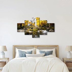 Obraz - Wodospady w jesiennym krajobrazie, żółty (125x70 cm)