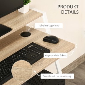 HOMCOM Biurko komputerowe w kolorze biały i dąb Praktyczne z eleganckim designem Idealne do pracy i nauki 84x45x85 cm | Aosom PL