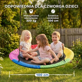 AIYAPLAY Huśtawka Gniazdo Regulowana do 300 kg z Regulowanymi Linami 100 x 100 x 180 cm Wielokolorowa | Aosom PL