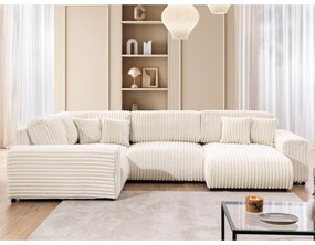 Kremowy sztruksowy narożnik (lewostronny/w kształcie litery U) Justin – Ropez