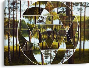 Obraz - Geometryczny kolaż na tle nordyckich lasów (70x50 cm)