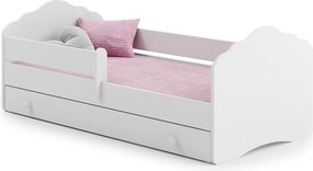 Łóżko dziecięce FALA 140x70 cm białe z szufladą, materacem, stelażem FLEX i demontowalną barierką zabezpieczającą