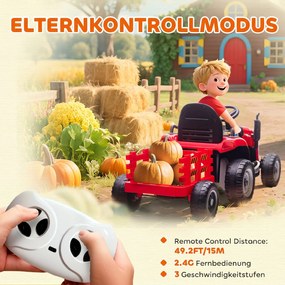 AIYAPLAY Elektryczny traktor dla dzieci, traktor na siedzenie z pilotem, miękki start, dla dzieci w wieku 3-8 lat, Czerwony | Aosom PL