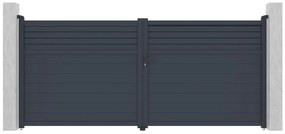 Brama elektryczna rozwierna żaluzjowa z antracytowego aluminium szer. 397 x wys. 181 cm - VIAZO