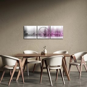 Obraz - Panorama miasta, różowo-  szara (z zegarem) (90x30 cm)