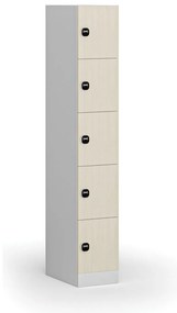 Szafka skrytkowa, 5 schowków, 1850 x 300 x 500 mm, demontaż, zamek RFID, drzwi laminowane, brzoza
