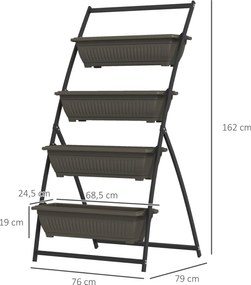 Outsunny Stojak na rośliny, Stojak na kwiaty z 4 poziomami, Regał na rośliny z otworami, Schody roślinne, Stal, Brązowy, 76 x 79 x 162 cm