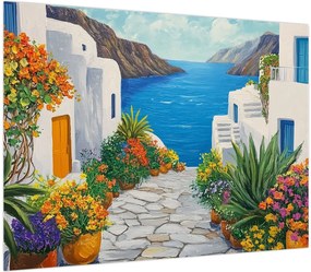Obraz na szkle - Grecka uliczka (70x50 cm)
