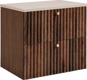 Szafka łazienkowa wisząca z blatem 60, dąb orzech + blat kaszmir, uchwyty w trzech kolorach, 60 x 44,4 x 58,6 cm