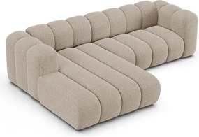 Beżowy narożnik z tkaniny szenilowej (lewostronny/z szezlongiem) Lupine – Micadoni