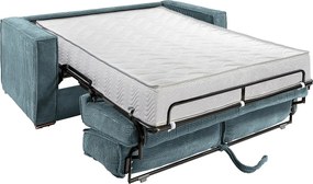 Kanapa 4-osobowa rozkładana typu express z turkusowego weluru sztruksowego z siedziskiem z pianki z pamięcią kształtu - Powierzchnia 160 cm - Materac 22 cm z siedziskiem z pianki z pamięcią kształtu LORETO