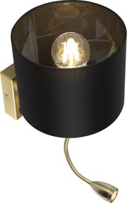 Lampa ścienna art deco złota z USB i czarnym kloszem - Brescia