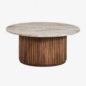 Okrągły Stolik Kawowy Ø90 Cm Z Marmuru I Drewna Mango Giselda Brązowy Marmur Toronto - Sklum
