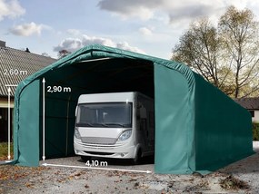 TOOLPORT 6x18m Namiot garażowy - 2,6 m wysokość ścian bocznych z 4,1x2,9m brama, PVC 850, ciemnozielony, ze statyką (podłoże gruntowe) - (99432)