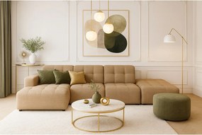 Narożnik z pufą lewostronny Bergamo B  – tkanina Raven 34 jasno brązowa, 341×166×70 cm