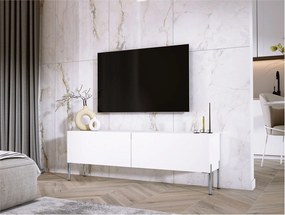 Szafka RTV: Biały Mat, Nogi Chrom, 140 x 52 x 32 cm