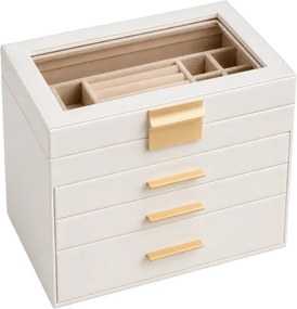 Szkatułka na biżuterię ELEGANT CASE 25,1x21,5x15,3 cm z eko skóry, beżowa